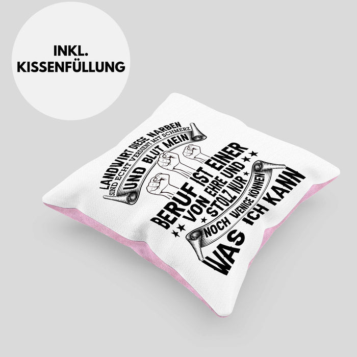Landwirt Kissen mit Füllung 40x40 Geschenk Diese Narben Sind Echt Geschenkidee Bauer Bauernhof (Grau) Rosa Trendation