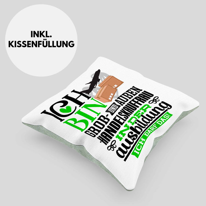 Groß- und Außenhandelskauffrau Ausbildung Start Geschenk Kissen mit Füllung 40x40 Ich Bin Groß- und Außenhandelskauffrau In Der Ausbildung Ich Darf Das Geschenkidee (Grau) Grün Trendation