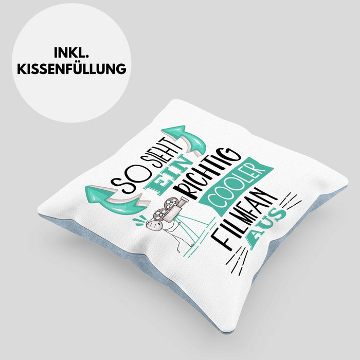 So Sieht Ein Richtig Cooler Filmfan Aus Geschenk Kissen mit Füllung 40x40 Lustiger Spruch Geschenkidee (Grau) Blau Trendation