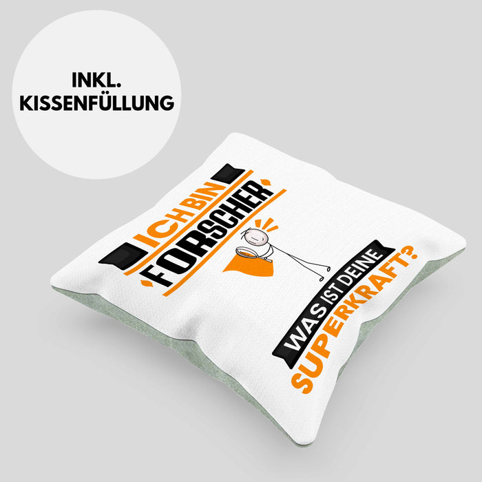 Forscher Kissen mit Füllung 40x40 Geschenk für Forscher Geburtstag Lustiger Spruch Was Ist Deine Superkraft (Grau) Grün Trendation