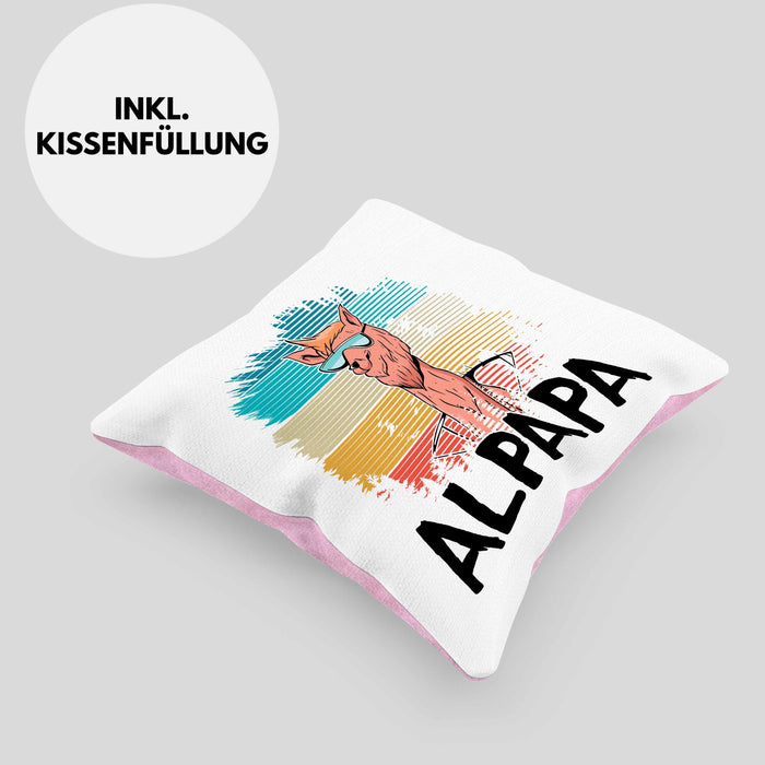 Vater Papa Kissen mit Füllung 40x40 Gschenk Alpaka Llama Alpapa Geschenkidee Spruch für Vater zum Vatertag (Grau) Rosa Trendation