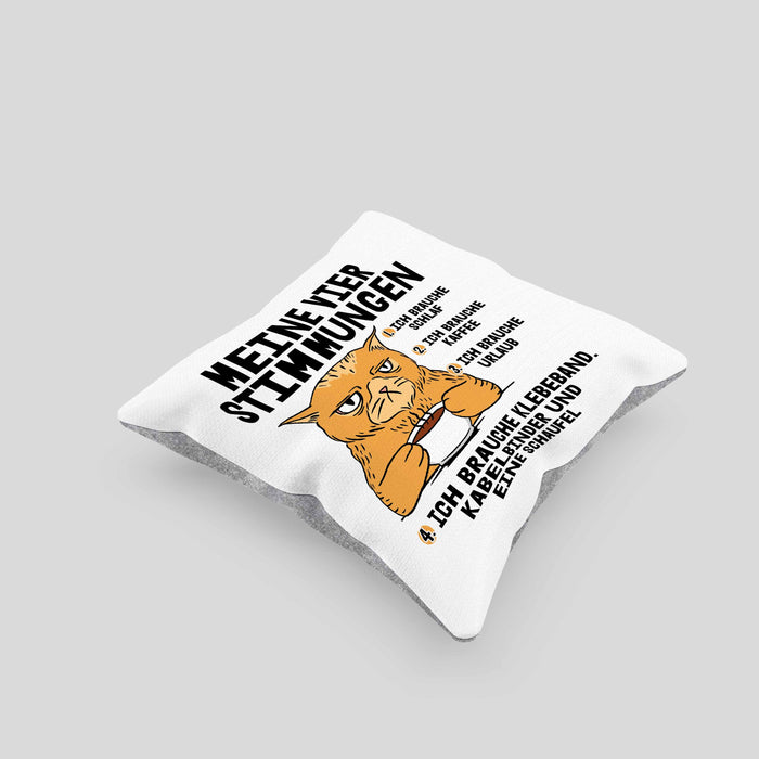 Katze Kissen mit Füllung 40x40 Geschenk Katzenbesitzerin Lustige Sprüche Kaffee Urlaub Müde Meine Vier Kaffeestimungen (Grau) Grau Trendation