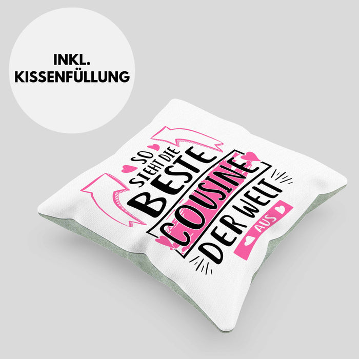 Cousine Kissen mit Füllung 40x40 Geschenk So Sieht Die Beste Cousine Der Welt Aus Geschenkidee (Grau) Grün Trendation