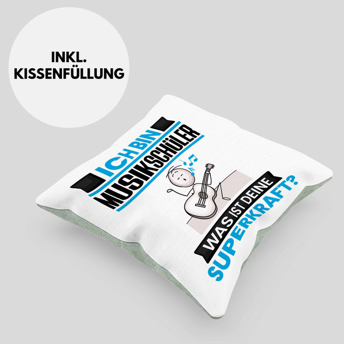 Musikschüler Kissen mit Füllung 40x40 Geschenk für Musikschüler Geburtstag Lustiger Spruch Was Ist Deine Superkraft (Grau) Grün Trendation