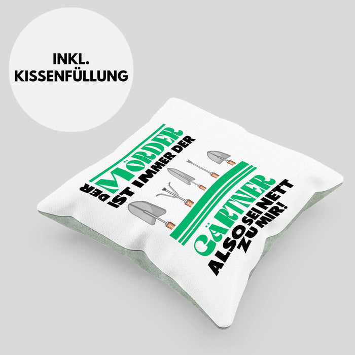 Gärtner Kissen mit Füllung 40x40 mit Spruch Garten Hobbygärtner Geschenk Lustig Gärtnerin Geschenkidee (Grau) Grün Trendation