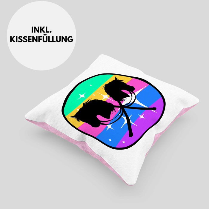 Hobbyhorse Mädchen Kissen mit Füllung 40x40 Geschenk Hobby Horse Pferde Grafik (Grau) Rosa Trendation