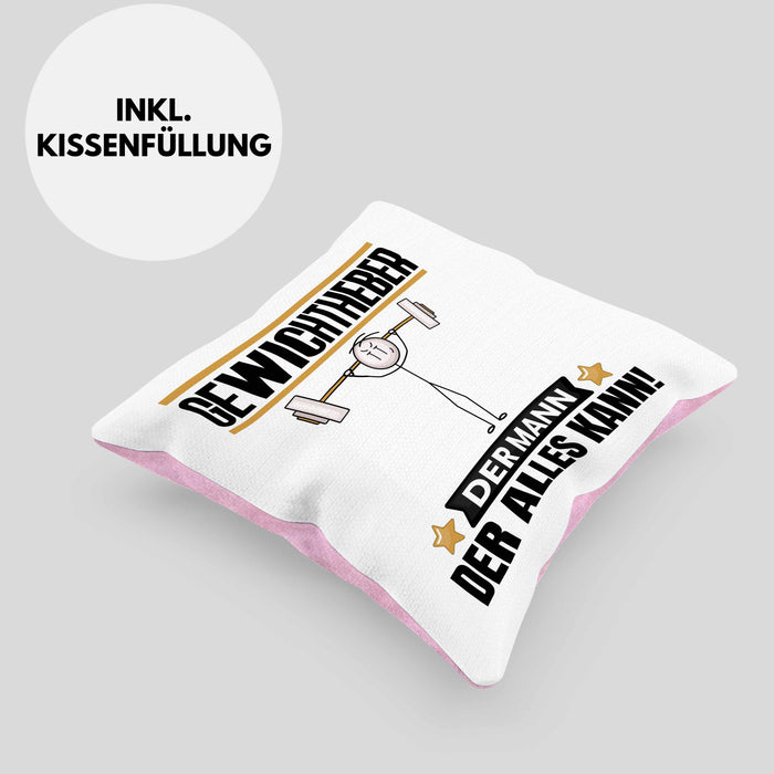 Gewichtheber Kissen mit Füllung 40x40 Geschenk für Gewichtheber Der Mann Der Alles Kann Geschenkidee zum Geburtstag (Grau) Rosa Trendation