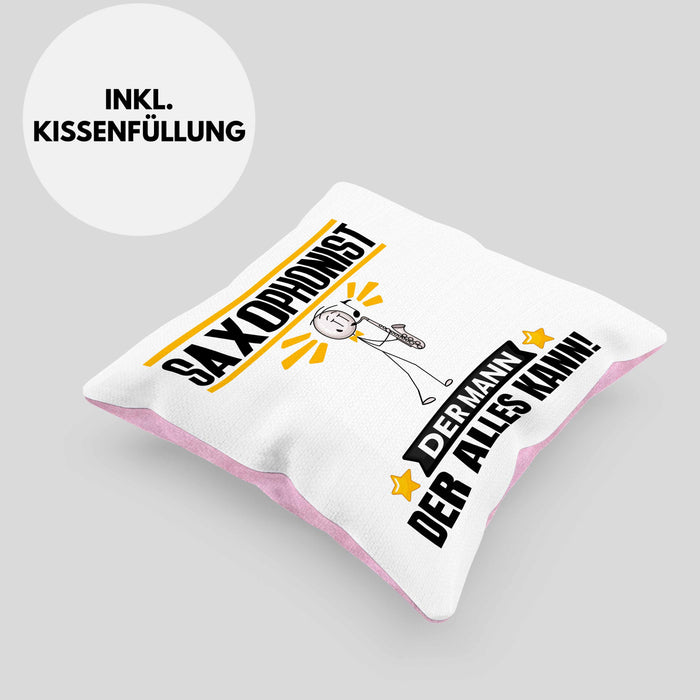 Saxophonist Kissen mit Füllung 40x40 Geschenk für Saxophonist Der Mann Der Alles Kann Geschenkidee zum Geburtstag (Grau) Rosa Trendation