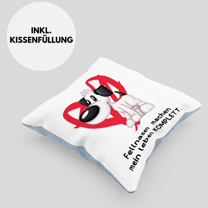 Hundebesitzer Kissen mit Füllung 40x40 Geschenk Fellnasen machen mein Leben Komplett Geschenkidee Hunde Mama Frauchen Herrchen (Grau) Blau Trendation