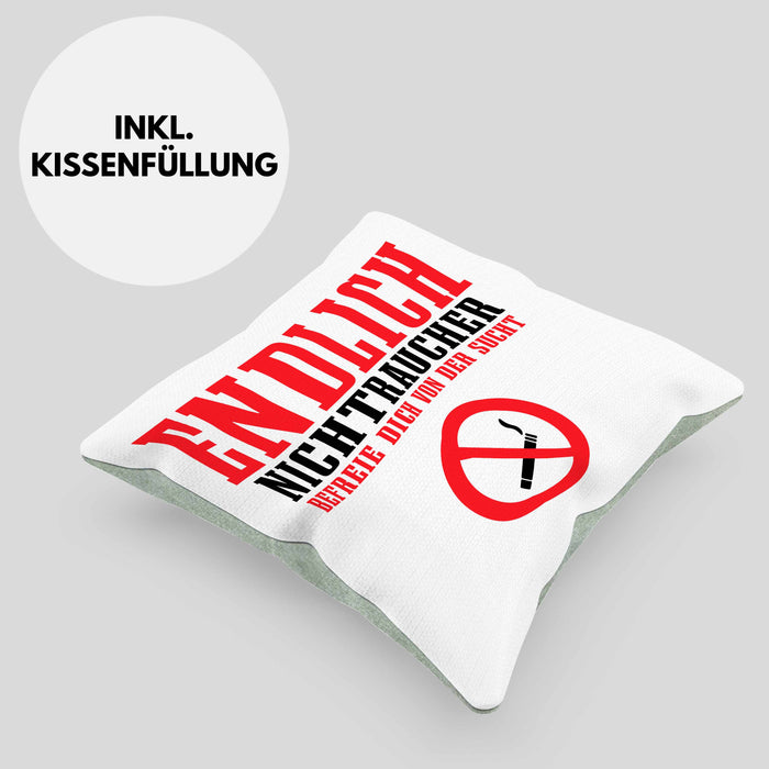 Endlich Nichttraucher Kissen mit Füllung 40x40 Geschenk Aufhören Zu Rauchen Befreie Dich Von Der Sucht (Grau) Grün Trendation