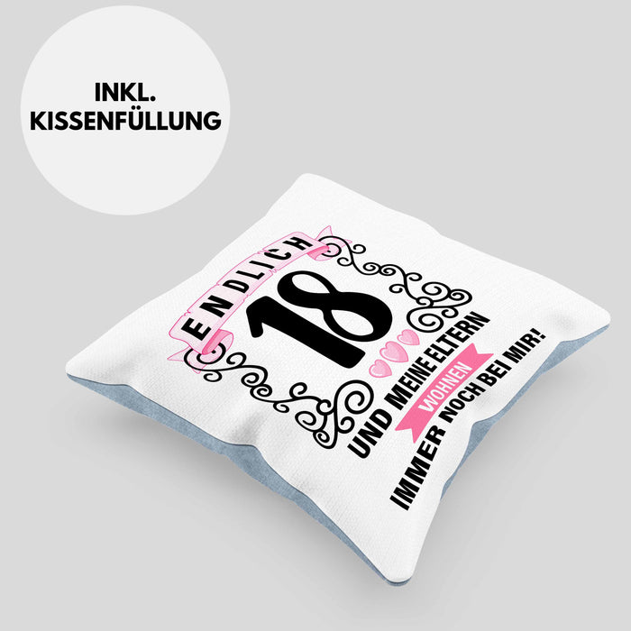 18er Geburtstag Kissen mit Füllung 40x40 Geschenk Mädchen Jungen Geschenkidee Lustig Spruch 18 Geschenke Geschenkideen zum 18 Bday 18. (Grau) Blau Trendation