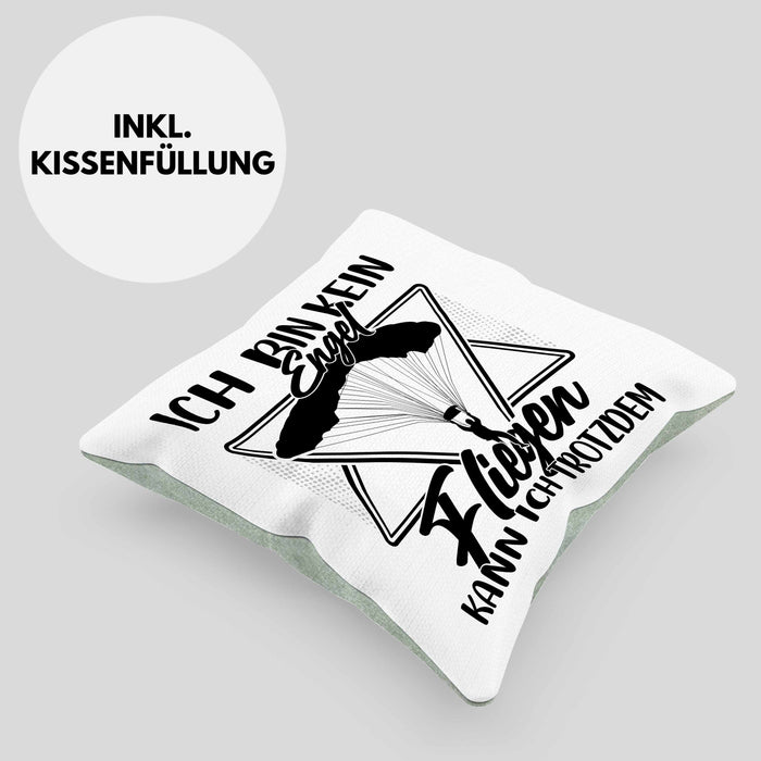 Gleitschirm-Flieger Kissen mit Füllung 40x40 Geschenk Gleitschirmflieger Geschenkidee Fallschirm Paraglider Ich Bin Kein Engel Aber Fliegen Kann Ich Trotzdem (Grau) Grün Trendation