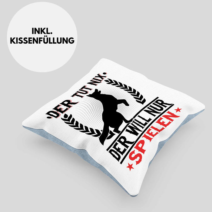 Hund Kissen mit Füllung 40x40 Geschenk Hunde-Besitzer Geschenkidee (Grau) Blau Trendation