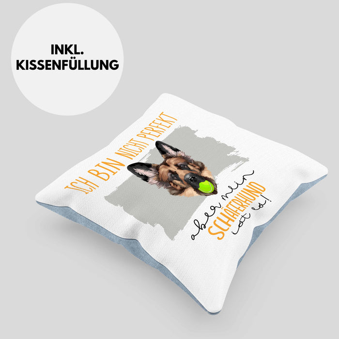 Schäferhund Besitzer Kissen mit Füllung 40x40 Geschenk Lustiger Spruch Geschenkidee Besitzerin Ich Bin Nicht toll Aber Mein Schäferhund Ist Es (Grau) Blau Trendation