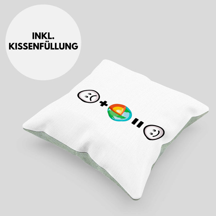 Geologe Kissen mit Füllung 40x40 Geschenk für Geologen Lustige Geschenkidee :( + Geologie = :) Geburtstag (Grau) Grün Trendation