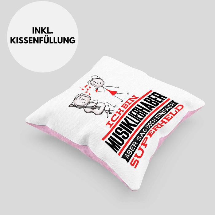 Musikliebhaber Geschenk Kissen mit Füllung 40x40 Ich Bin Musikliebhaber Aber Sag Doch Einfach Superheld Lustige Geschenkdiee für Musikliebhaber (Grau) Rosa Trendation