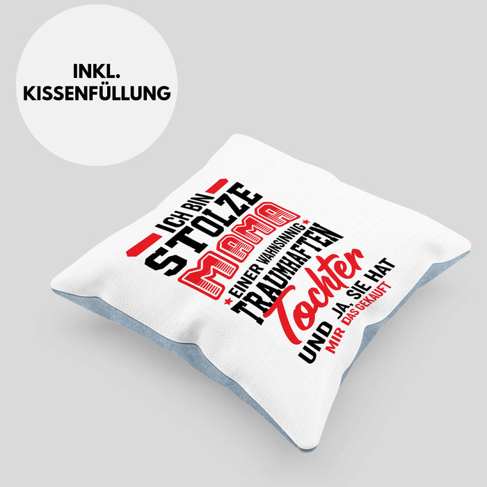 Muttertagsgeschenk Kissen mit Füllung 40x40 Ich Bin Stolze Mama Einer Wahnsinnig Traumhaften Tochter Geschenk für Mutter von Tochter (Grau) Blau Trendation