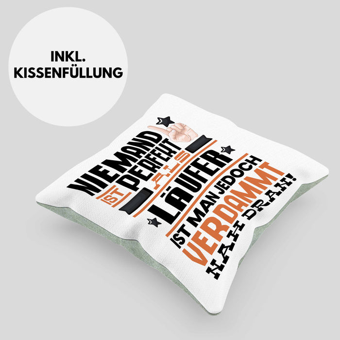 Läufer Geschenk Kissen mit Füllung 40x40 Lustige Geschenkidee für Läufer Geburtstag Niemand Ist Perfekt Aber Als Läufer Ist Man Nah Dran (Grau) Grün Trendation