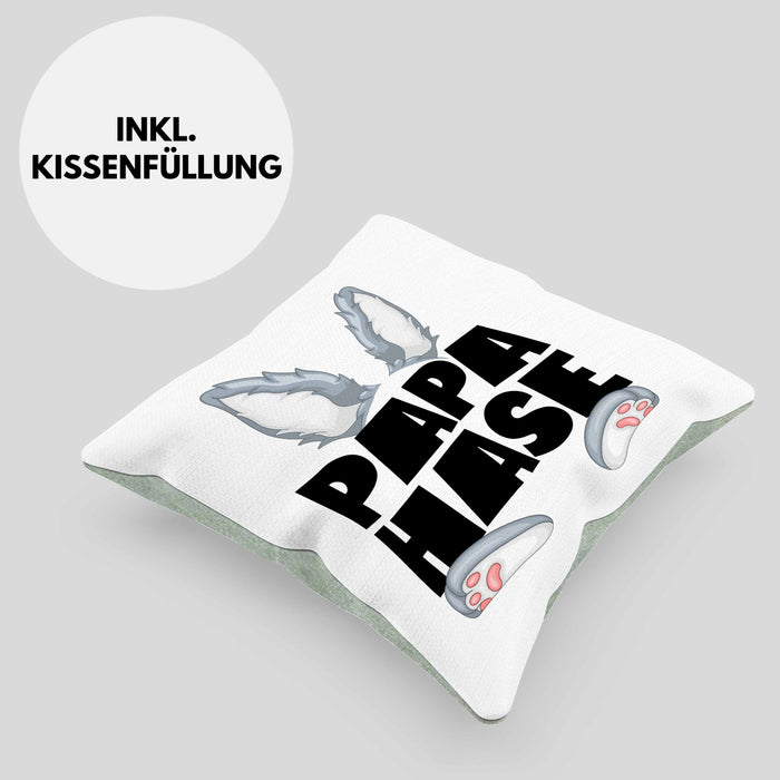 Papa Hase Kissen mit Füllung 40x40 Geschenk für Hasen-Vater Geschenkidee Bester Papa Kaninchen (Grau) Grün Trendation