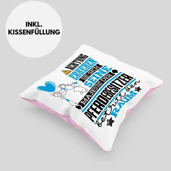 Pferdebesitzer Geschenk Kissen mit Füllung 40x40 Lustiger Spruch Erheben Sie Sich Der Pferdebesitzer Betritt den Raum (Grau) Rosa Trendation