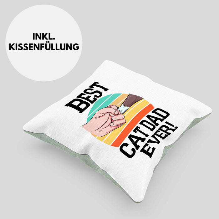 Geschenkidee für Katzen-Papa Kissen mit Füllung 40x40 Katzenmotiv Best Cat Dad Ever (Grau) Grün Trendation