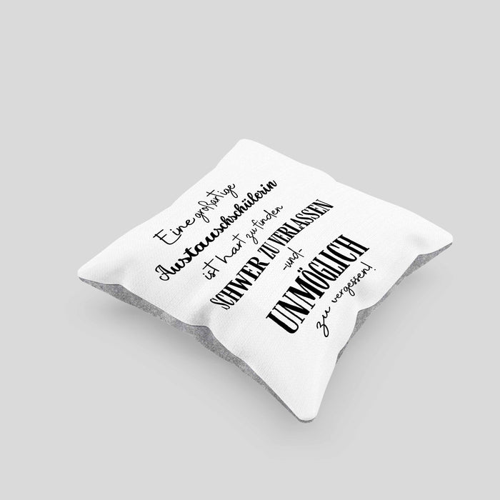 Austauschschülerin Abschied Geschenk Kissen mit Füllung 40x40 Abschiedsgeschenk für Austauschschülerin Hart Zu Finden Schwer Zu Verlassen (Grau) Grau Trendation