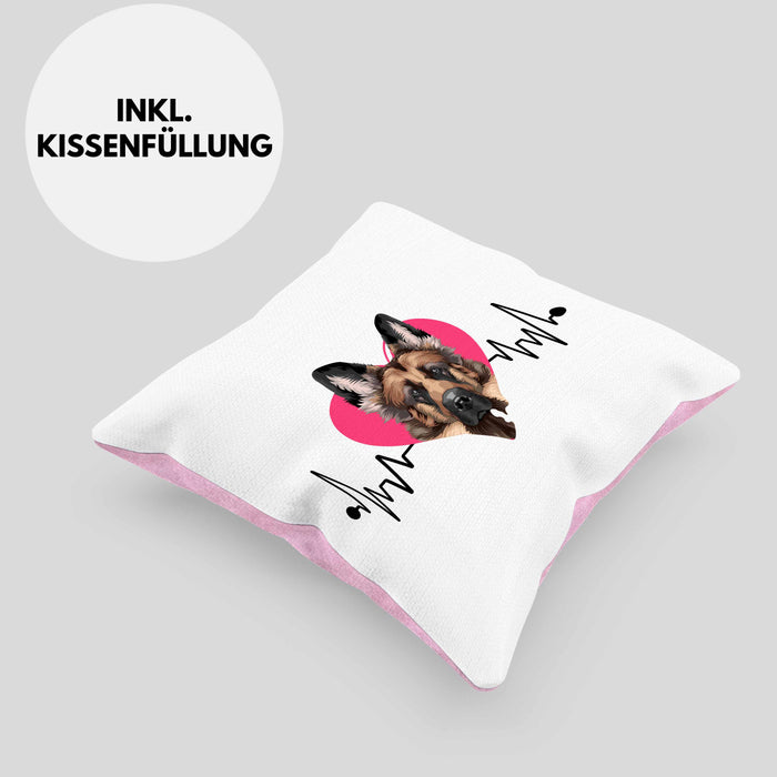 Schäferhund Besitzer Kissen mit Füllung 40x40 Geschenk Lustiger Spruch Geschenkidee Herzschlag Schäferhund (Grau) Rosa Trendation