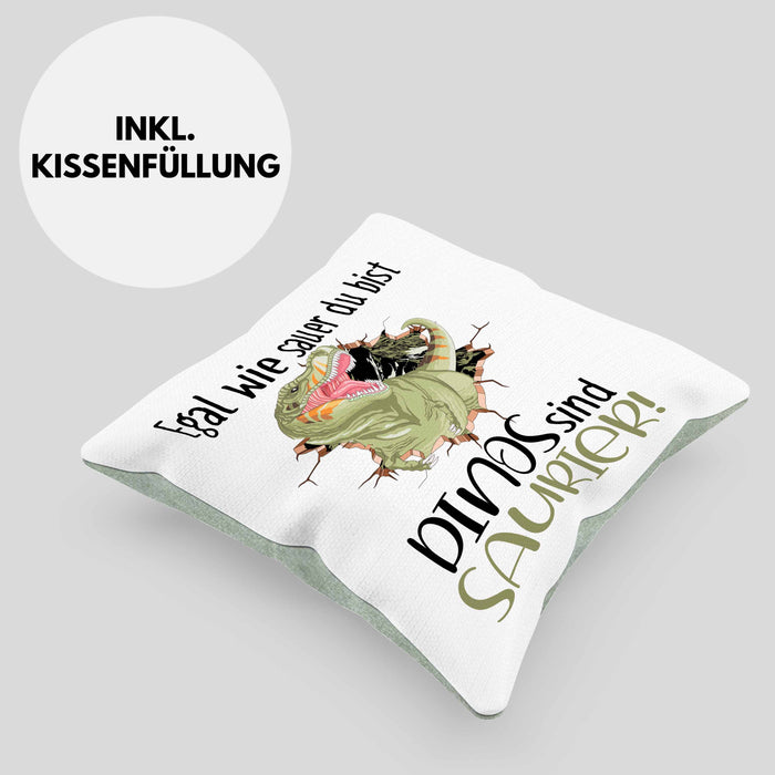 Dinosaurier Spruch Kissen mit Füllung 40x40 Geschenk Jungs Jungen Egal Wie Sauer Du Bist Dinos Sind Saurier (Grau) Grün Trendation