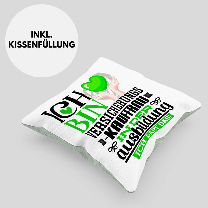 Versicherungskauffrau Ausbildung Start Geschenk Kissen mit Füllung 40x40 Ich Bin Versicherungskauffrau In Der Ausbildung Ich Darf Das Geschenkidee (Grau) Grün Trendation