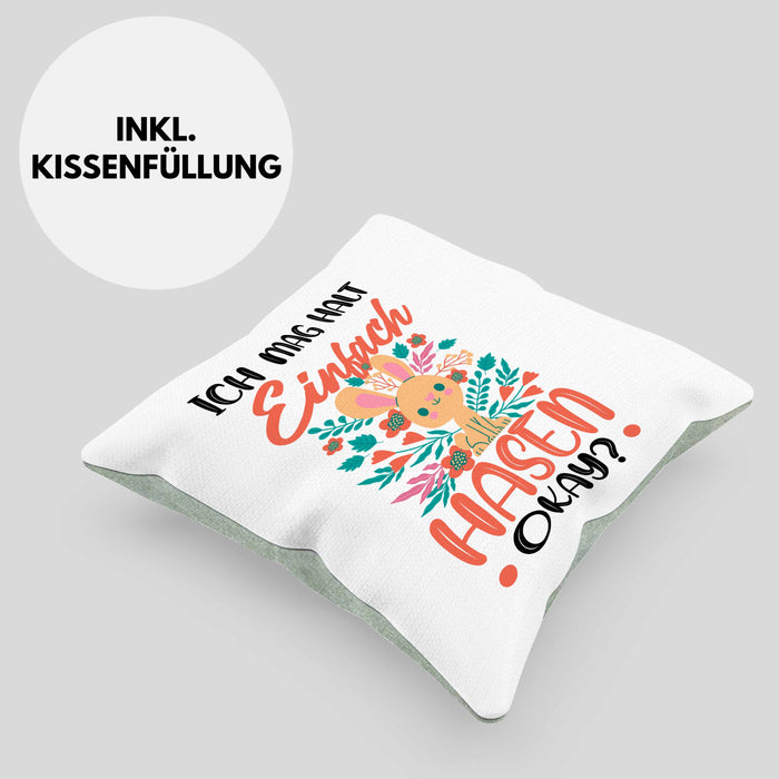 Hasen-Liebhaber Kissen mit Füllung 40x40 Geschenk Ich Mag Halt Einfach Hasen Okay Geschenkidee Mädchen (Grau) Grün Trendation