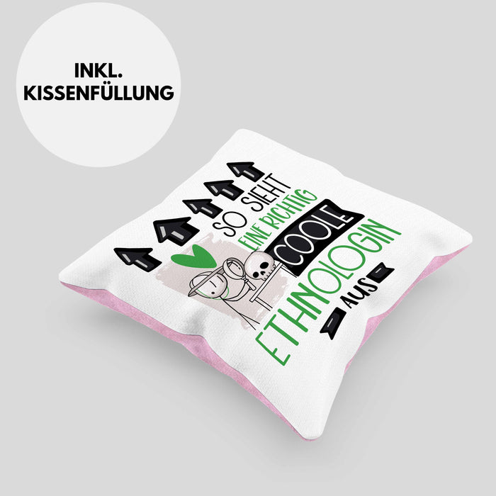 Ethnologin Geschenk Kissen mit Füllung 40x40 Geschenkidee für Ethnologin Geburtstag Weihnachten Spruch So Sieht Eine Richtig Coole Ethnologin Aus (Grau) Rosa Trendation