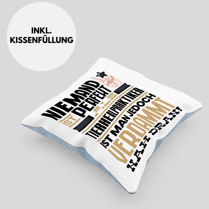 Tierheilpraktiker Geschenk Kissen mit Füllung 40x40 Lustige Geschenkidee für Tierheilpraktiker Geburtstag Niemand Ist Perfekt Aber Als Tierheilpraktiker Ist Man Nah Dran (Grau) Blau Trendation