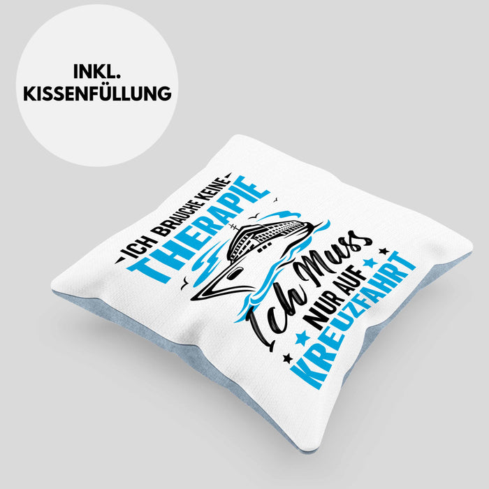 Kreuzfahrt Geschenk Kissen mit Füllung 40x40 Verkündung Geschenkidee für Kreuzfahrt-Fans Schiff (Grau) Blau Trendation