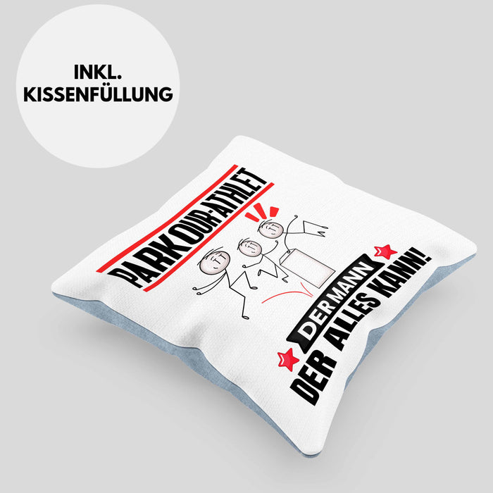 Parkour-Athlet Kissen mit Füllung 40x40 Geschenk für Parkour-Athlet Der Mann Der Alles Kann Geschenkidee zum Geburtstag (Grau) Blau Trendation