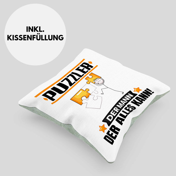 Puzzler Kissen mit Füllung 40x40 Geschenk für Puzzler Der Mann Der Alles Kann Geschenkidee zum Geburtstag (Grau) Grün Trendation