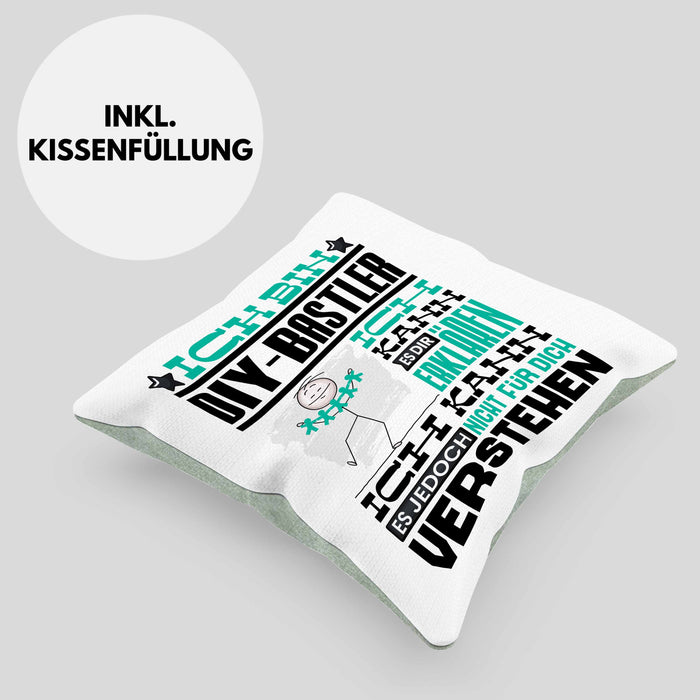 DIY-Bastler Geschenk Kaffee-Kissen mit Füllung 40x40 Geschenkidee für DIY-Bastler Ich Bin DIY-Bastler Ich Kann Es Dir Erklären Jedoch Nicht Für Dich Verstehen Spruch Lustig (Grau) Grün Trendation