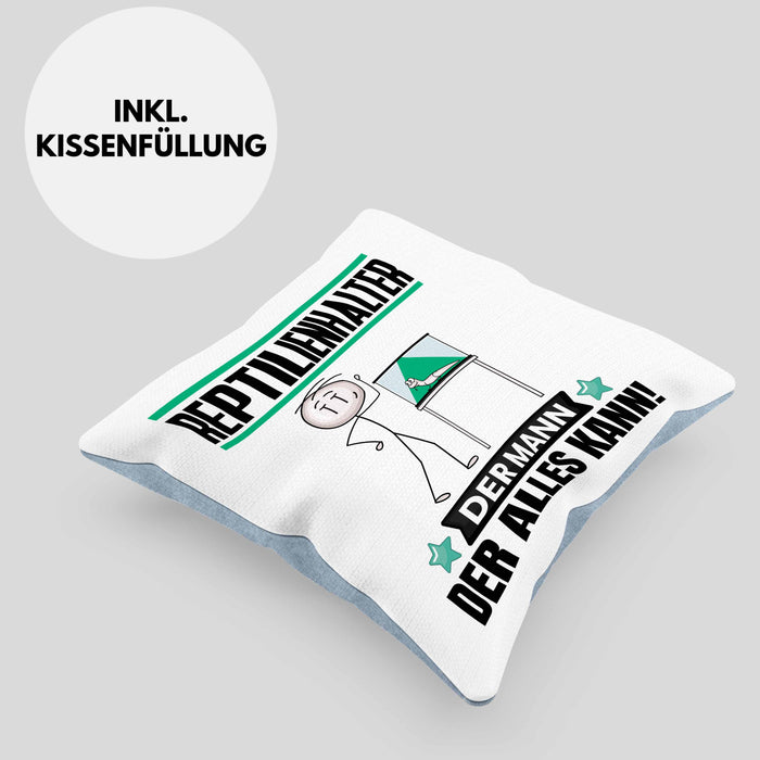 Reptilienhalter Kissen mit Füllung 40x40 Geschenk für Reptilienhalter Der Mann Der Alles Kann Geschenkidee zum Geburtstag (Grau) Blau Trendation