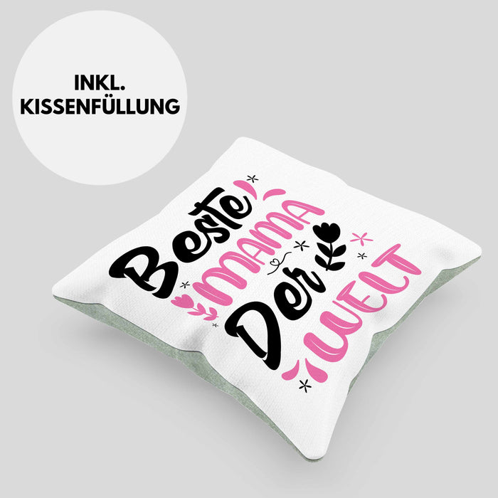 Mama Geschenk Kissen mit Füllung 40x40 Beste Mama Der Welt Geschenkidee Muttertagsgeschenk von Sohn Tochter (Grau) Grün Trendation
