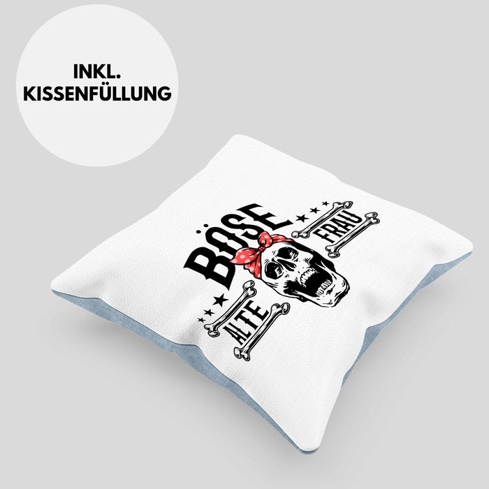 Lustige Kissen mit Füllung 40x40 Geschenk für Böse Alte Frau Rock Biker (Grau) Blau Trendation