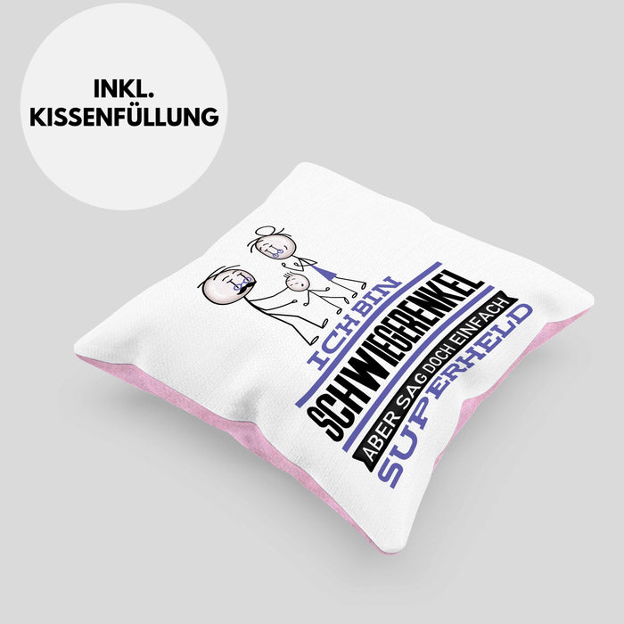Schwiegerenkel Geschenk Kissen mit Füllung 40x40 Ich Bin Schwiegerenkel Aber Sag Doch Einfach Superheld Lustige Geschenkdiee für Schwiegerenkel (Grau) Rosa Trendation