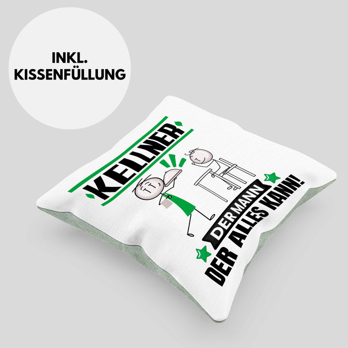 Kellner Kissen mit Füllung 40x40 Geschenk für Kellner Der Mann Der Alles Kann Geschenkidee zum Geburtstag (Grau) Grün Trendation