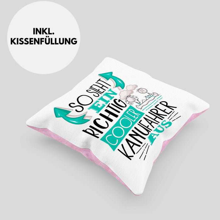 So Sieht Ein Richtig Cooler Kanufahrer Aus Geschenk Kissen mit Füllung 40x40 Lustiger Spruch Geschenkidee (Grau) Rosa Trendation