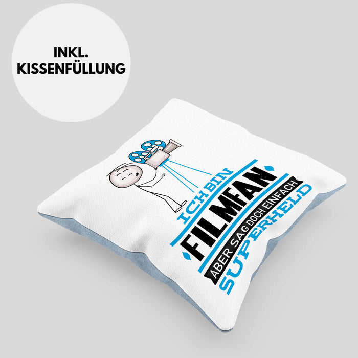 Filmfan Geschenk Kissen mit Füllung 40x40 Ich Bin Filmfan Aber Sag Doch Einfach Superheld Lustige Geschenkdiee für Filmfan (Grau) Blau Trendation
