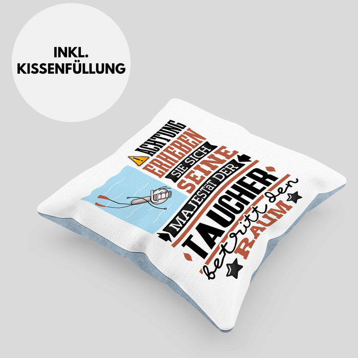 Taucher Geschenk Kissen mit Füllung 40x40 Lustiger Spruch Erheben Sie Sich Der Taucher Betritt den Raum (Grau) Blau Trendation