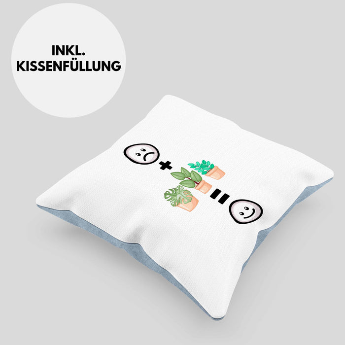 Pflanzen Kissen mit Füllung 40x40 Geschenk für Pflanzen-Liebhaber Grüner Daumen Geburtstag Lustige Geschenkidee :( + Pflanzen+ = :) (Grau) Blau Trendation
