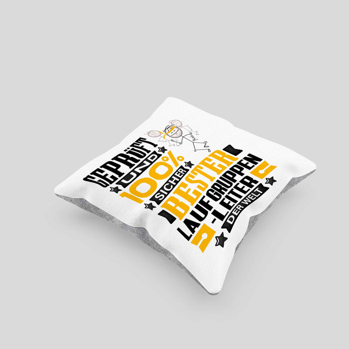 Laufgruppenleiter Geschenk Lustiger Spruch für Laufgruppenleiter Geschenkidee Bester Laufgruppenleiter Der WeltKissen mit Füllung 40x40 (Grau) Grau Trendation