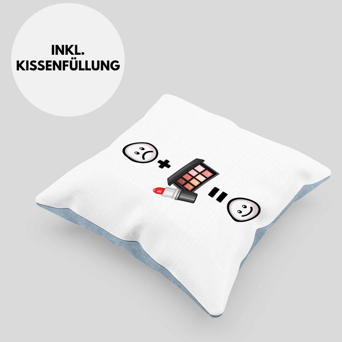 Makeup Kissen mit Füllung 40x40 Geschenkidee für Makeup-Stylist Geburtstag Lustiges Geschenk :( + Makeup = :) (Grau) Blau Trendation