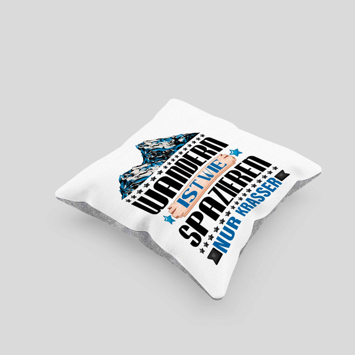 Wandern Kissen mit Füllung 40x40 Geschenk Spruch Wandern Wandern Ist Wie Spazieren Nur Krasser Kaffee Wandern Berge (Grau) Grau Trendation