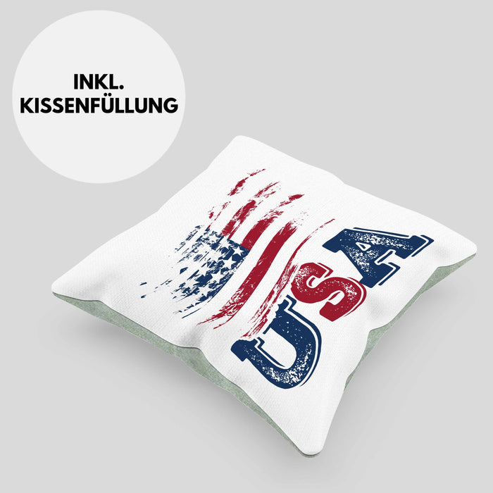 USA Flagge Kissen mit Füllung 40x40 Geschenk Amerika Geschenkidee Auslandjahr Vereinigte Staaten Von Amerika (Grau) Grün Trendation