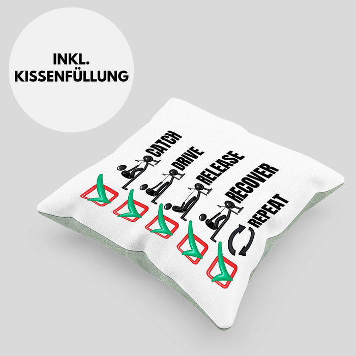 Rudern Kissen mit Füllung 40x40 Geschenk Ruderer Rudergerät Catch Drive Release Recover Repeat Ruder-Verein Geschenkidee (Grau) Grün Trendation